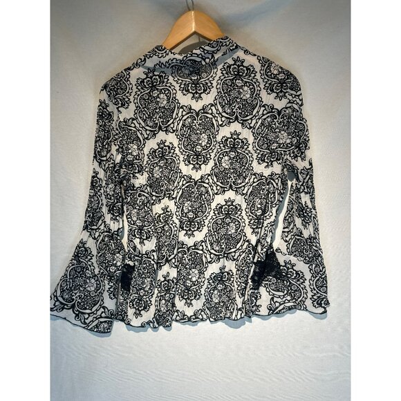 Allison Taylor Womens Lace Trim Black & White FBlouse M Boho Floral Cottage - Picture 5 of 5